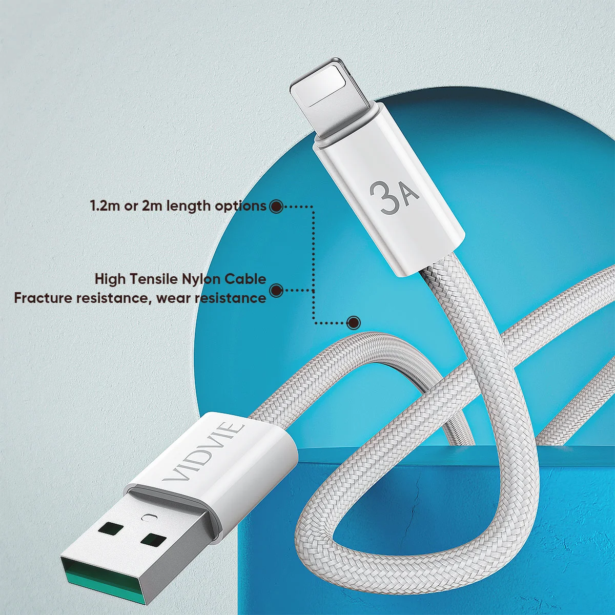Vidvie – Premium USB-A till Lightning-kabel 120 CM