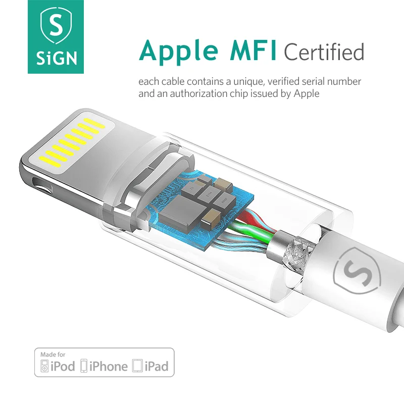 SiGN Lightning-kabel till iPhone / iPad, 2.4A