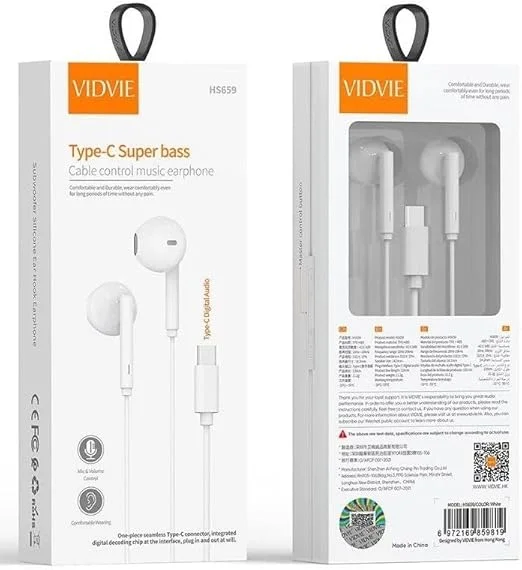 Vidvie Earphones Type-C med Mikrofon och Volymkontroll